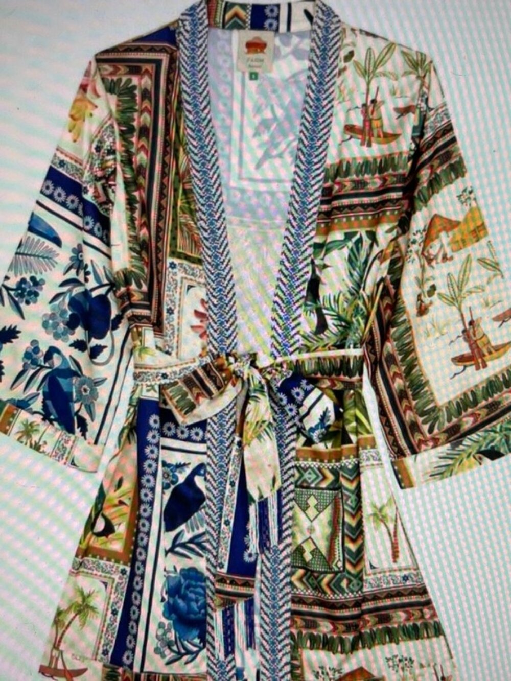 FARM Rio Mixed Scarfs Side Slit Kimono; Beaded Tassels: New with Tags! Medium